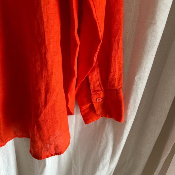 ZARA orange 100% linen Long Sleeve Button Down Shirt L - Picture 7 of 9
